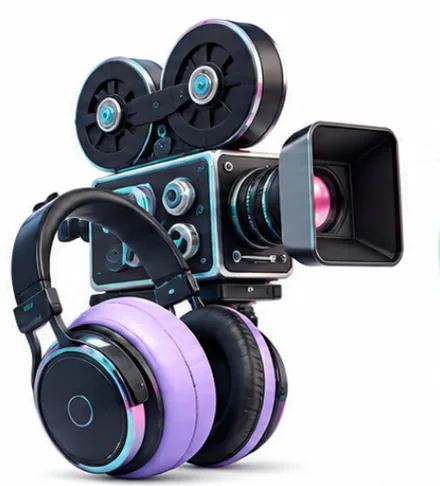 A film camera and headphones.