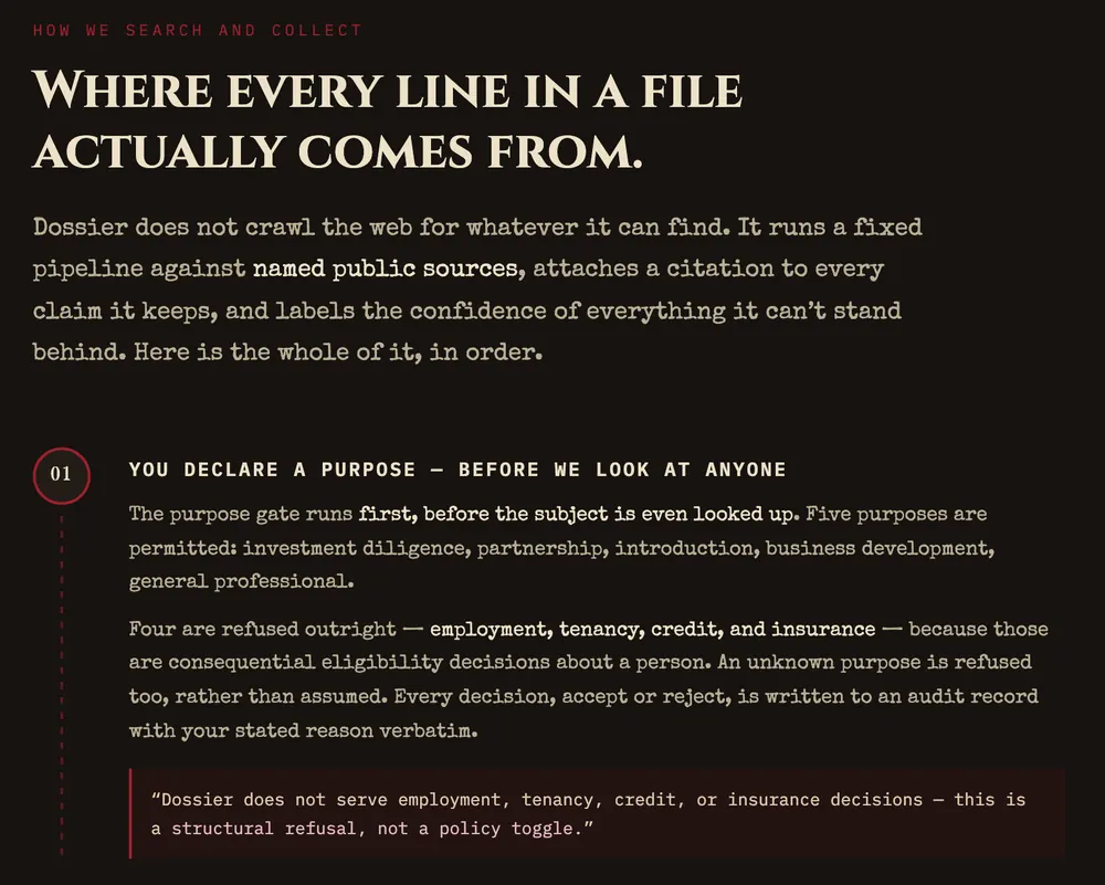 Dossier explaining where every line in a file comes from, starting with the purpose you declare