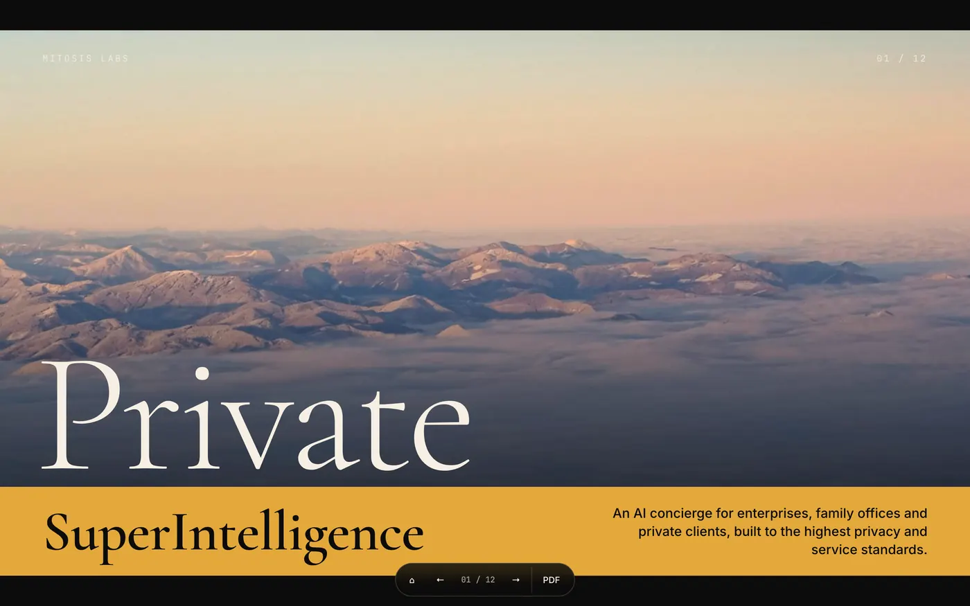 Private SuperIntelligence: “Private” over a mountain range at dawn