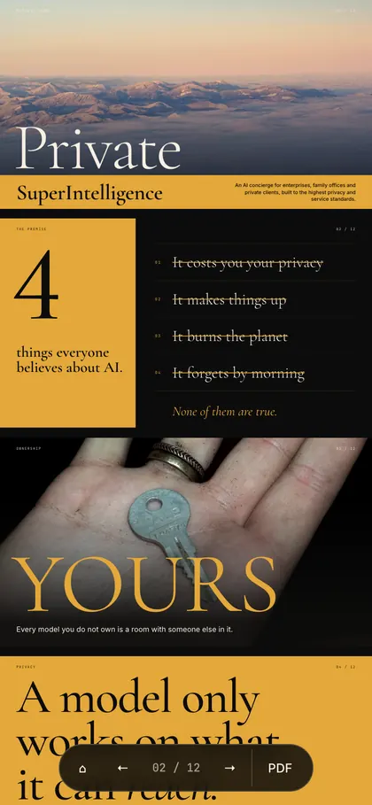 Private SuperIntelligence’s landing page on a phone
