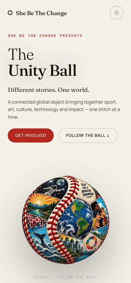 She Be The Change’s landing page on a phone