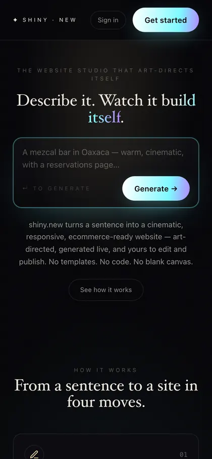 Shiny’s landing page on a phone