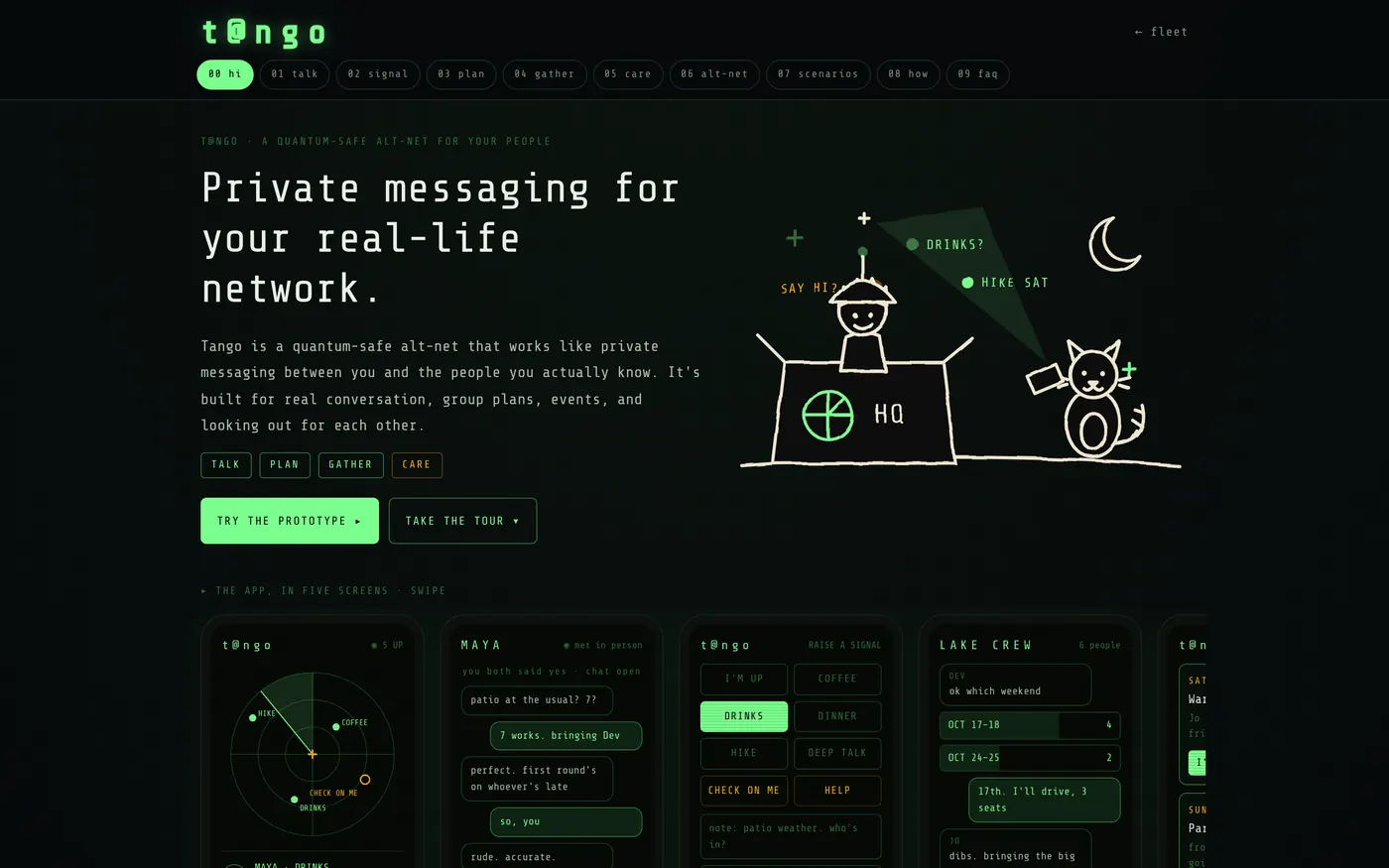 Tango’s landing page: “Private messaging for your real-life network.”