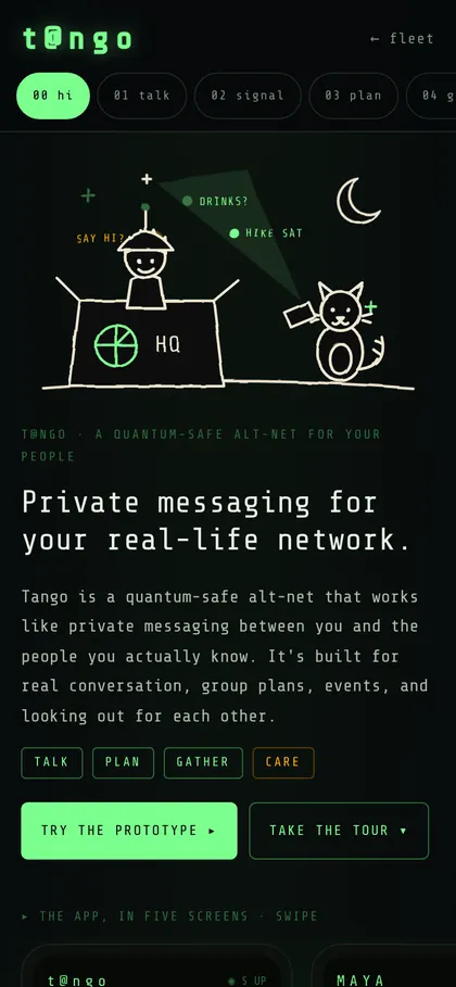 Tango’s landing page on a phone