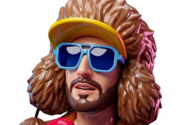Illustrated avatar of Jordan Michael Moon: long curly hair, blue sunglasses, a yellow cap and a beard.